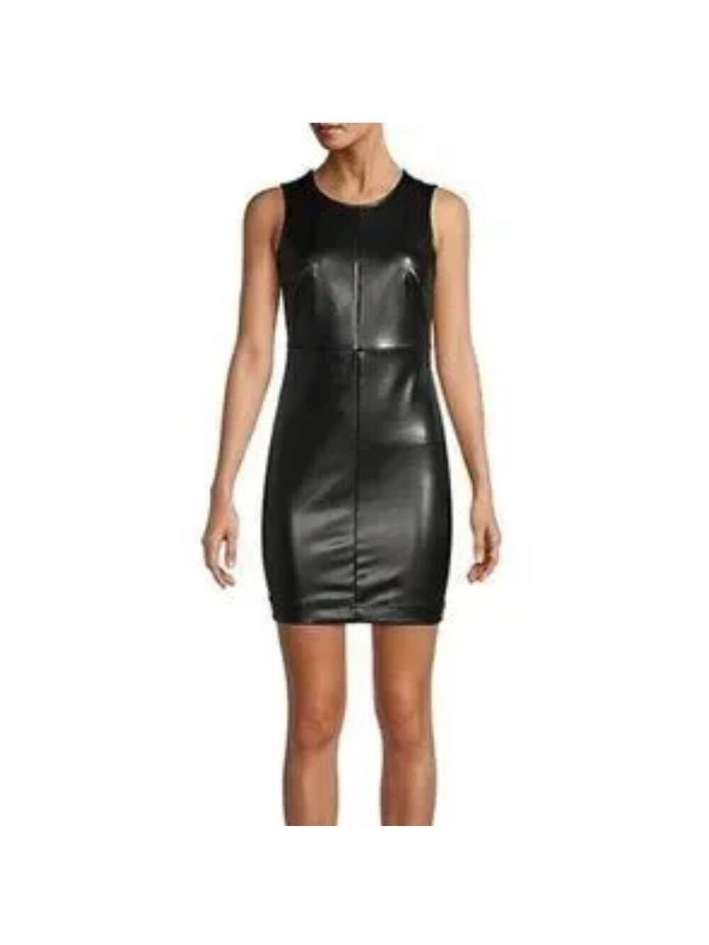 Brown Faux Leather Fitted Dress Soft, Stretch Sleeveless Mini Dress sz small